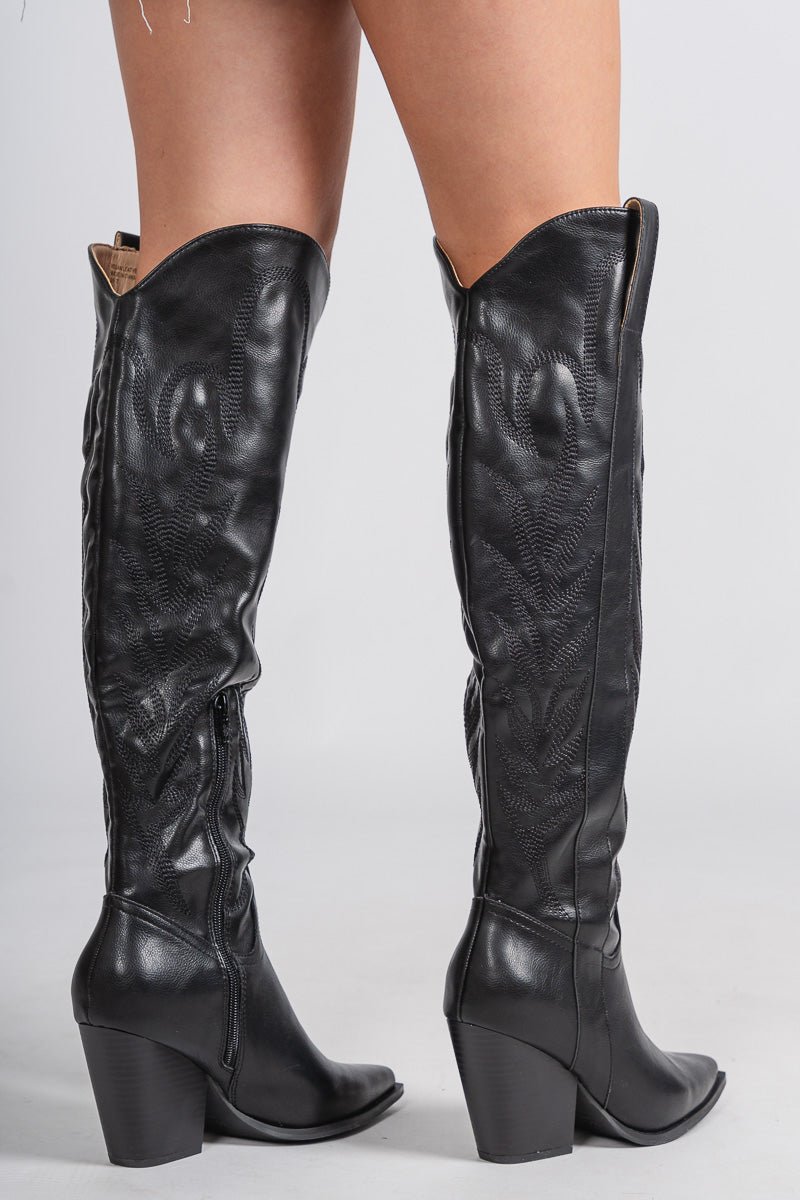 Bronco knee high cowboy boot black