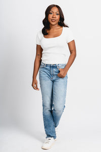 Daze high rise slim straight jeans face to face | Lush Fashion Lounge: boutique women's jeans, fashion jeans for women, affordable fashion jeans, cute boutique jeans
