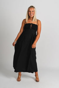 Smocked midi dress black - Trendy dress - Fashion Dresses at Lush Fashion Lounge Boutique in Oklahoma City