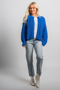 Knit cardigan cobalt blue - Trendy Cardigan - Fashion Cardigans & Cute Kimonos at Lush Fashion Lounge Boutique in Oklahoma City