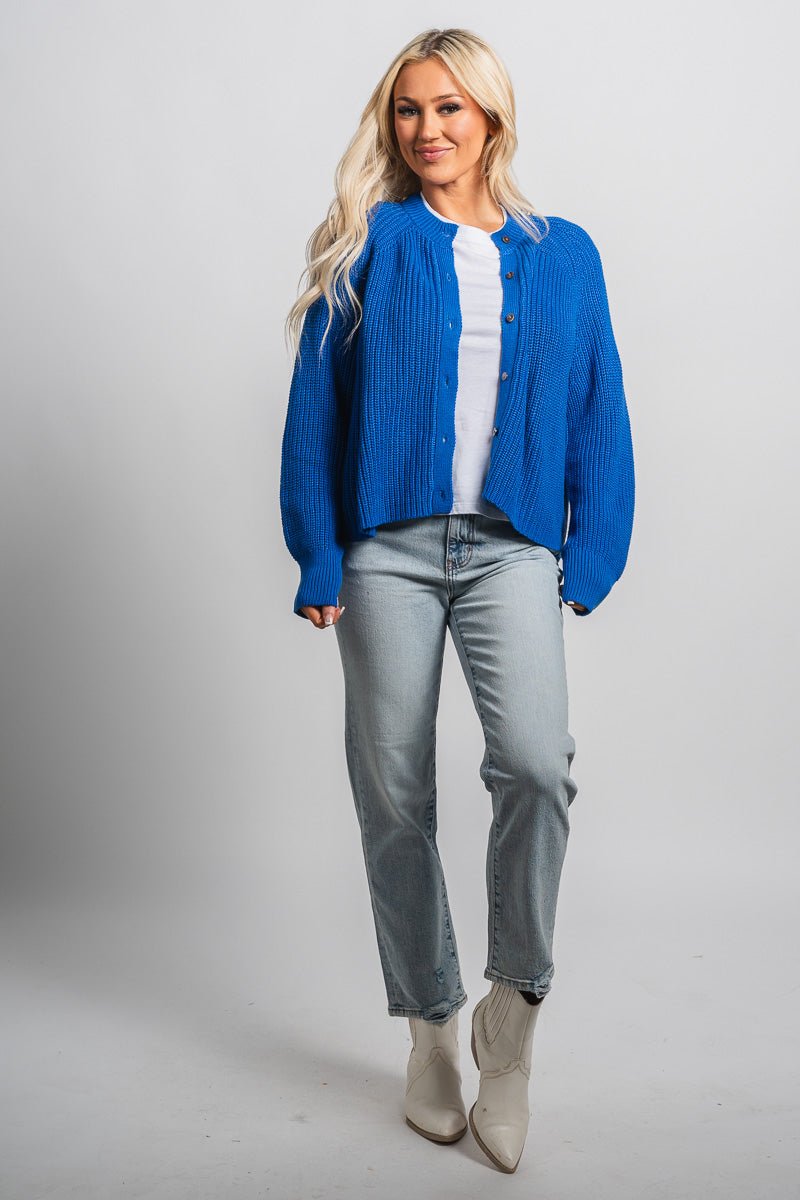 Knit cardigan cobalt blue - Trendy Cardigan - Fashion Cardigans & Cute Kimonos at Lush Fashion Lounge Boutique in Oklahoma City