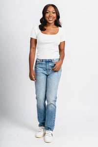 Daze high rise slim straight jeans face to face | Lush Fashion Lounge: boutique women's jeans, fashion jeans for women, affordable fashion jeans, cute boutique jeans