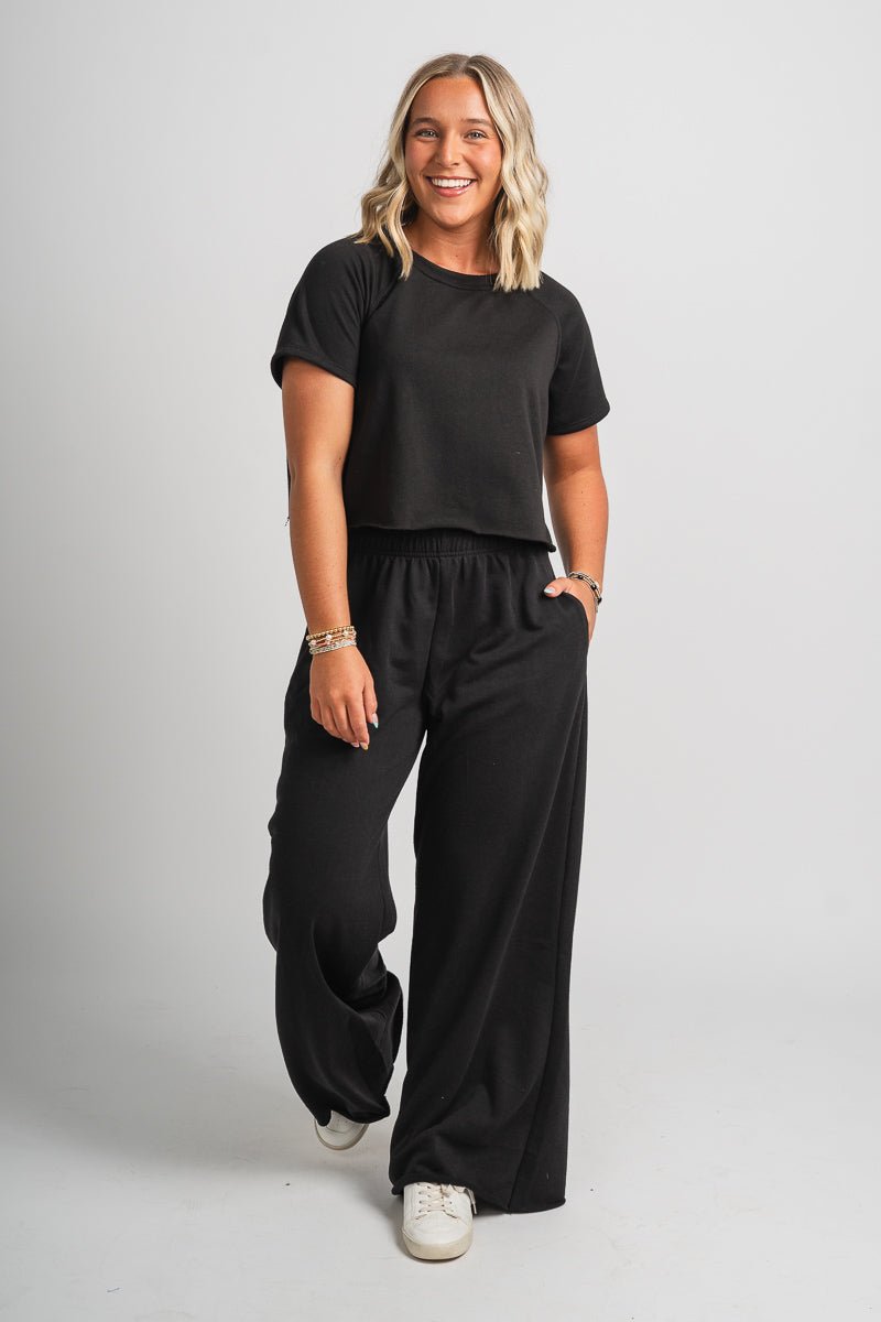Wide leg sweatpants black - Stylish sweatpants - Trendy Lounge Sets at Lush Fashion Lounge Boutique in Oklahoma City