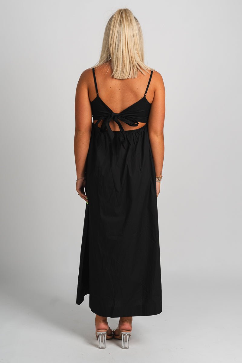 Smocked midi dress black - Affordable dress - Boutique Dresses at Lush Fashion Lounge Boutique in Oklahoma City