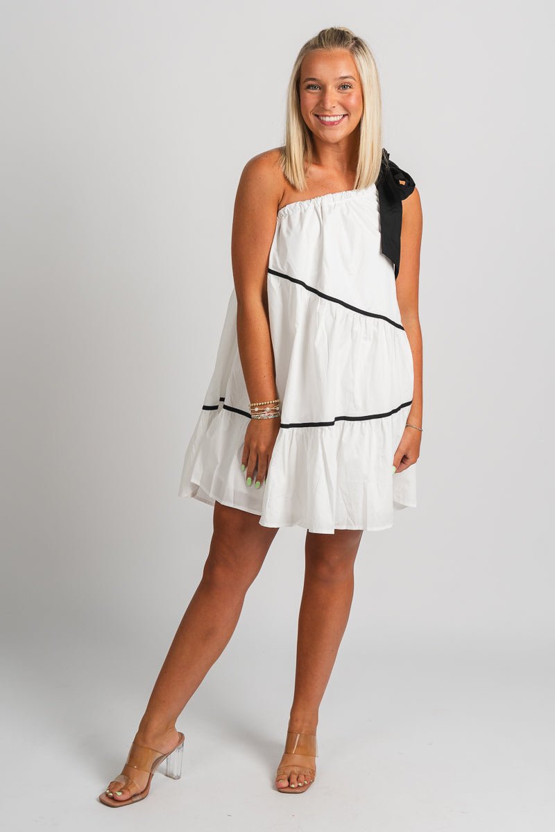 One shoulder babydoll dress off white - Trendy dress - Fashion Dresses at Lush Fashion Lounge Boutique in Oklahoma City