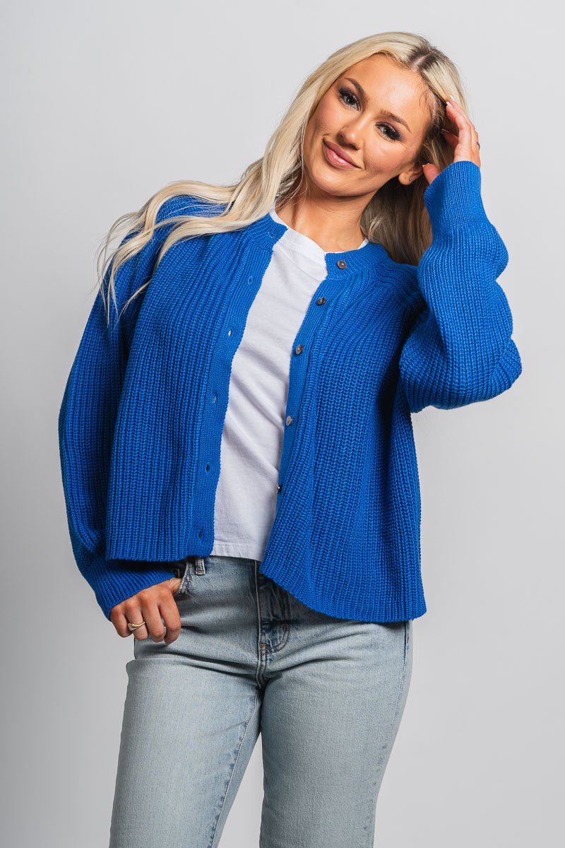 Knit cardigan cobalt blue - Affordable Cardigan - Boutique Cardigans & Trendy Kimonos at Lush Fashion Lounge Boutique in Oklahoma City