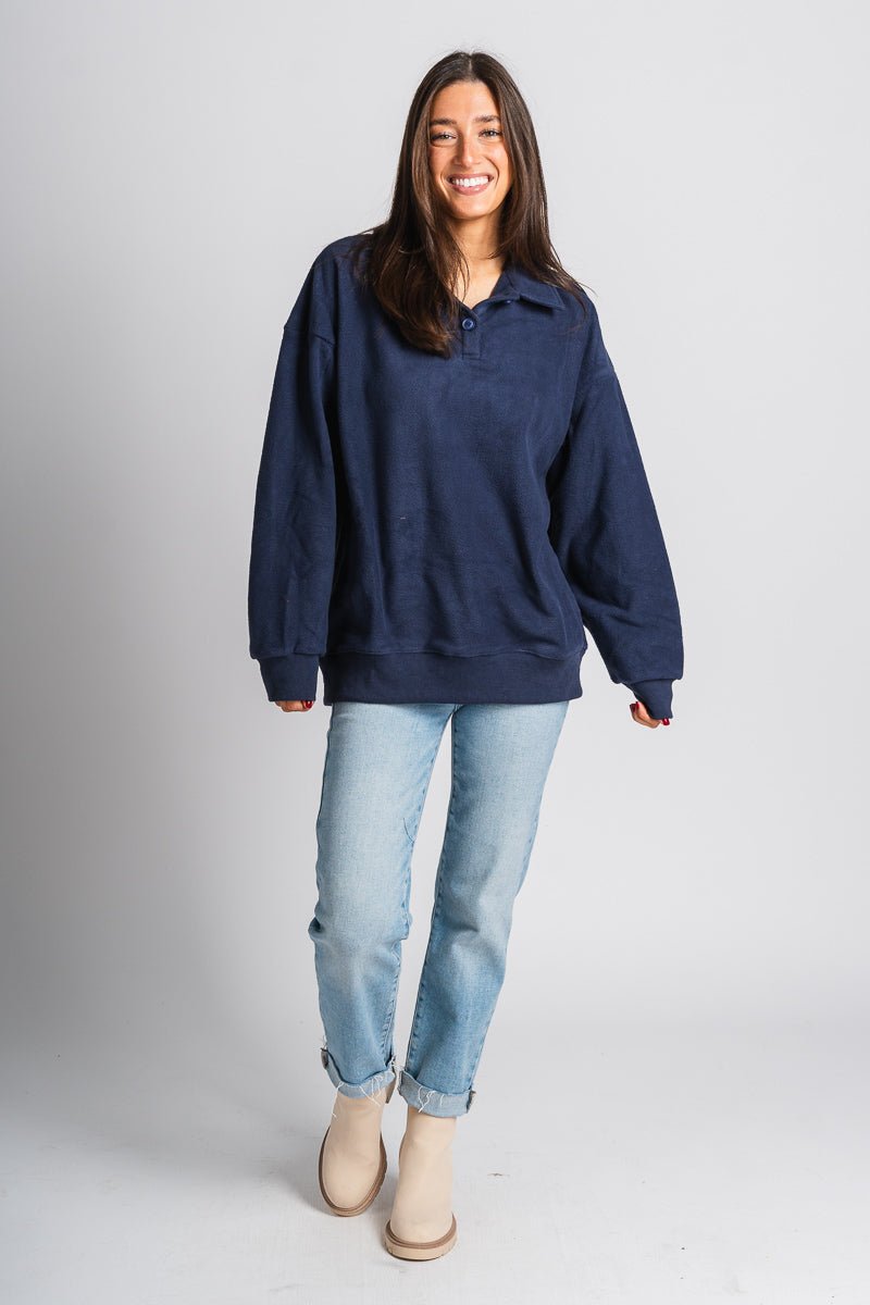 Oversized teddy pullover navy