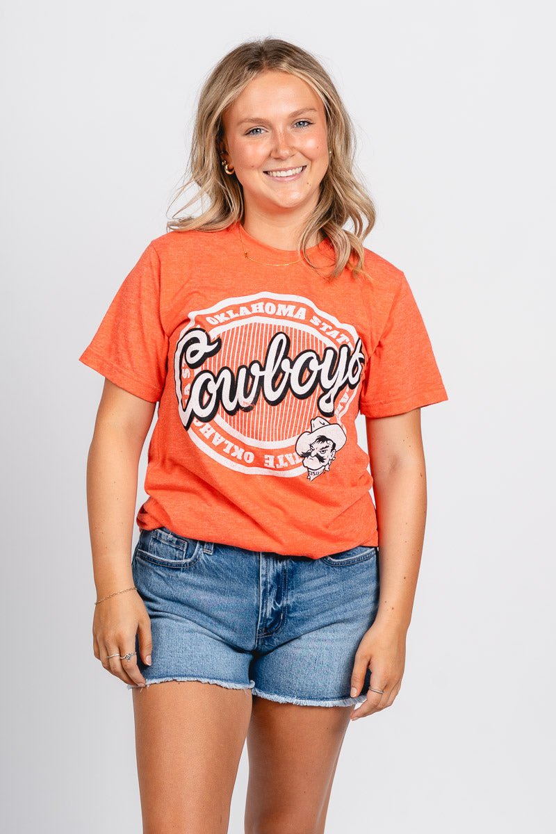 OSU OSU Cowboys circle logo unisex t-shirt orange T-shirt | Lush Fashion Lounge Trendy Oklahoma State Cowboys Apparel & Cute Gameday T-Shirts