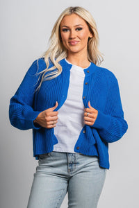 Knit cardigan cobalt blue - Cute Cardigan - Trendy Cardigans & Stylish Kimonos at Lush Fashion Lounge Boutique in Oklahoma City