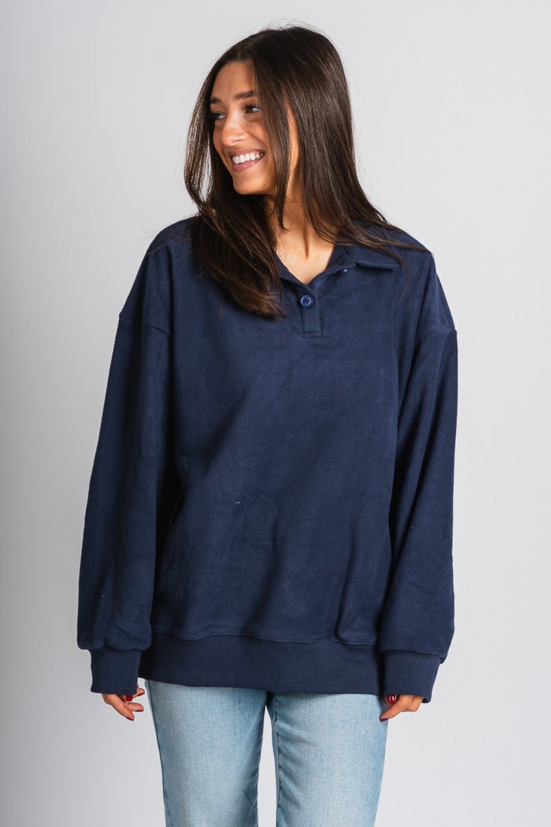 Oversized teddy pullover navy