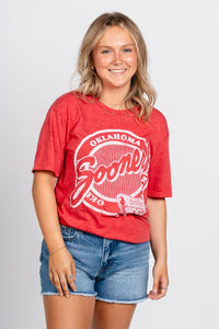 OU OU Sooners circle logo unisex t-shirt red T-shirt | Lush Fashion Lounge Trendy Oklahoma University Sooners Apparel & Cute Gameday T-Shirts