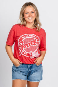 OU OU Sooners circle logo unisex t-shirt red T-shirt | Lush Fashion Lounge Trendy Oklahoma University Sooners Apparel & Cute Gameday T-Shirts