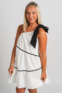 One shoulder babydoll dress off white - Cute dress - Trendy Dresses at Lush Fashion Lounge Boutique in Oklahoma City