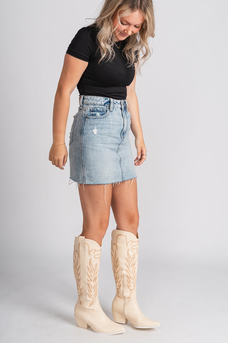 Samara embroidered cowboy boot off white - Trendy cowboy boot - Fashion Shoes at Lush Fashion Lounge Boutique in Oklahoma City