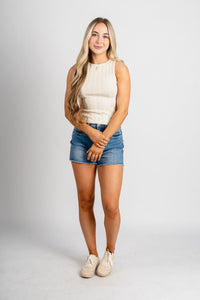 Wavy ribbed tank top ivory - Trendy Tank Top - Fashion Tank Tops at Lush Fashion Lounge Boutique in Oklahoma City