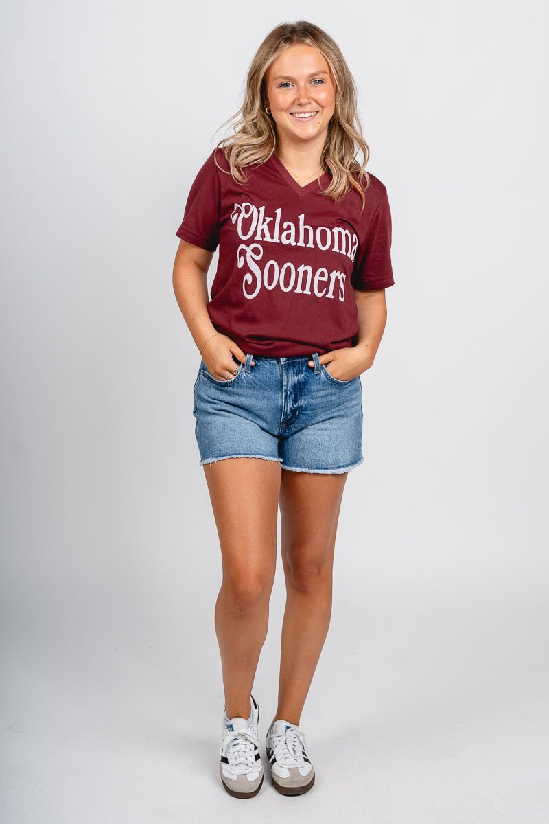 OU OU Oklahoma Sooners bookmania unisex v-neck t-shirt crimson T-shirt | Lush Fashion Lounge Trendy Oklahoma University Sooners Apparel & Cute Gameday T-Shirts