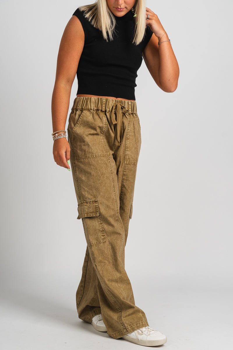 Washed cargo pants khaki | Lush Fashion Lounge: women's boutique pants, boutique women's pants, affordable boutique pants, women's fashion pants