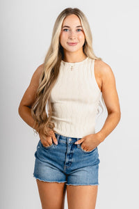 Wavy ribbed tank top ivory - Cute Tank Top - Trendy Tank Tops at Lush Fashion Lounge Boutique in Oklahoma City