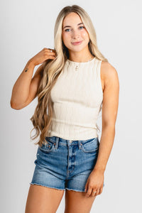 Wavy ribbed tank top ivory - Affordable Tank Top - Boutique Tank Tops at Lush Fashion Lounge Boutique in Oklahoma City