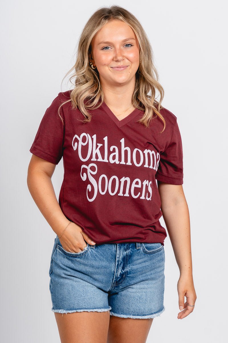 OU OU Oklahoma Sooners bookmania unisex v-neck t-shirt crimson T-shirt | Lush Fashion Lounge Trendy Oklahoma University Sooners Apparel & Cute Gameday T-Shirts