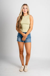 Wavy ribbed tank top light green - Trendy Tank Top - Fashion Tank Tops at Lush Fashion Lounge Boutique in Oklahoma City