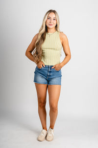 Wavy ribbed tank top light green Stylish Tank Top - Womens Fashion Tank Tops at Lush Fashion Lounge Boutique in Oklahoma City