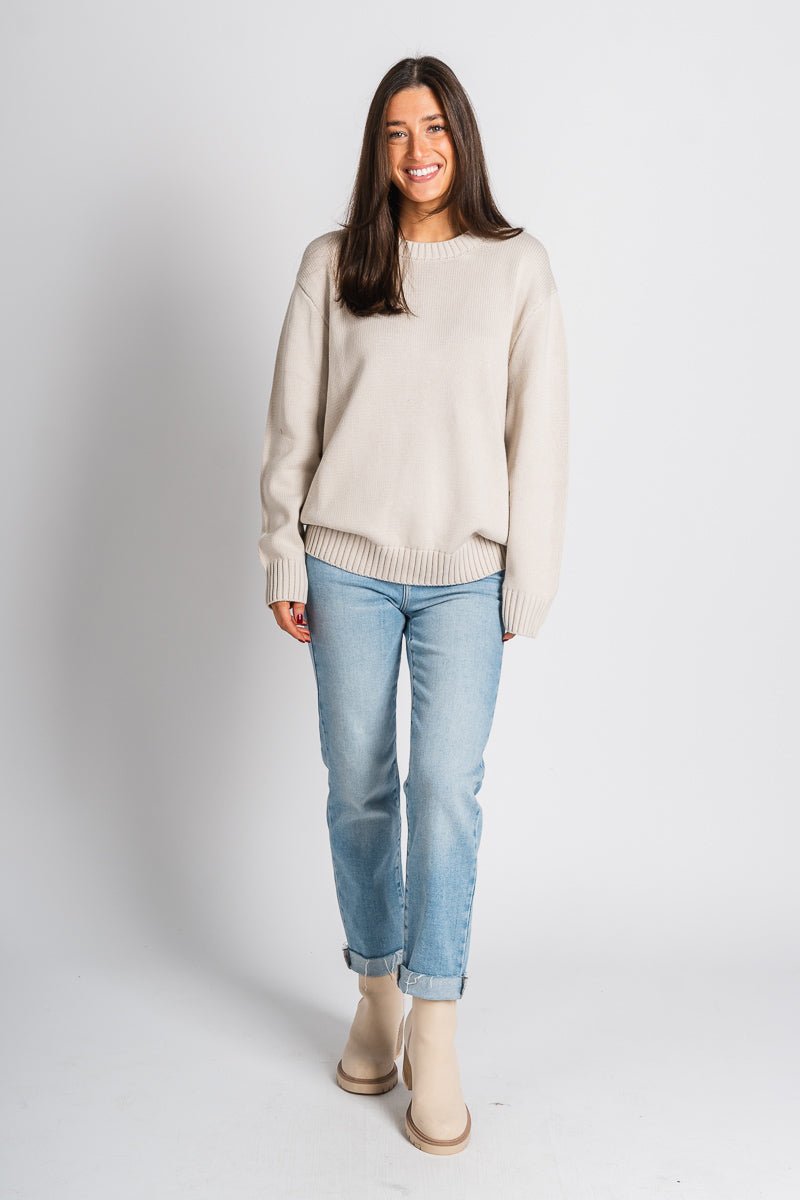 Crew neck sweater white - Trendy Sweaters | Cute Pullover Sweaters at Lush Fashion Lounge Boutique in Oklahoma City