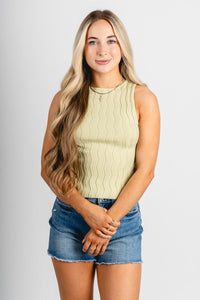 Wavy ribbed tank top light green - Affordable Tank Top - Boutique Tank Tops at Lush Fashion Lounge Boutique in Oklahoma City