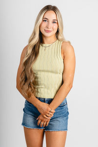Wavy ribbed tank top light green - Cute Tank Top - Trendy Tank Tops at Lush Fashion Lounge Boutique in Oklahoma City