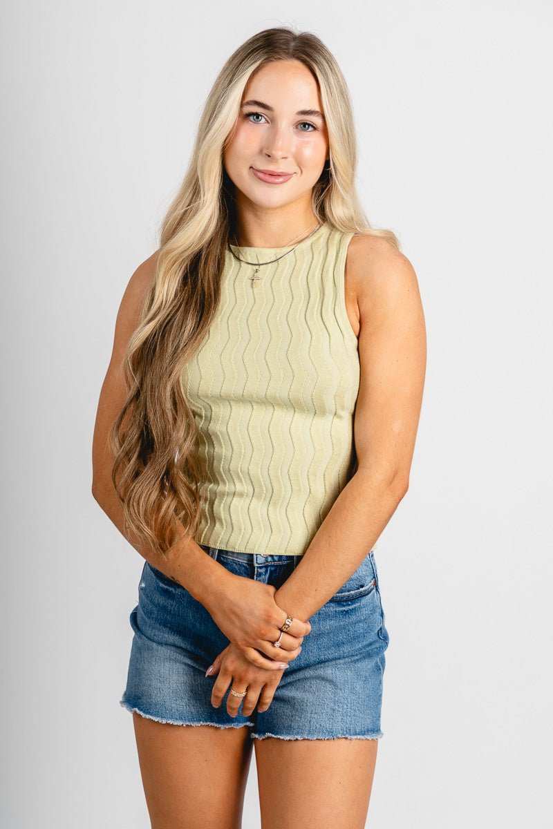 Wavy ribbed tank top light green - Cute Tank Top - Trendy Tank Tops at Lush Fashion Lounge Boutique in Oklahoma City