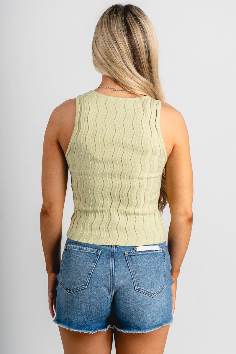 Wavy ribbed tank top light green
