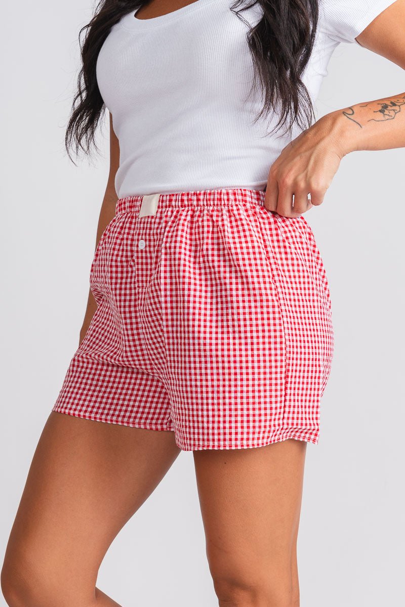 Gingham boxer shorts red - Cute Shorts - Trendy Shorts at Lush Fashion Lounge Boutique in Oklahoma City