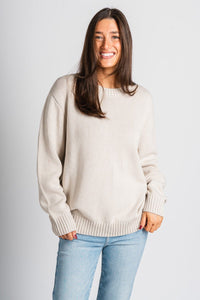 Crew neck sweater white – Boutique Sweaters | Fashionable Sweaters at Lush Fashion Lounge Boutique in Oklahoma City