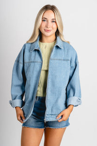 Oversized denim jacket light denim – Affordable Blazers | Cute Black Jackets at Lush Fashion Lounge Boutique in Oklahoma City