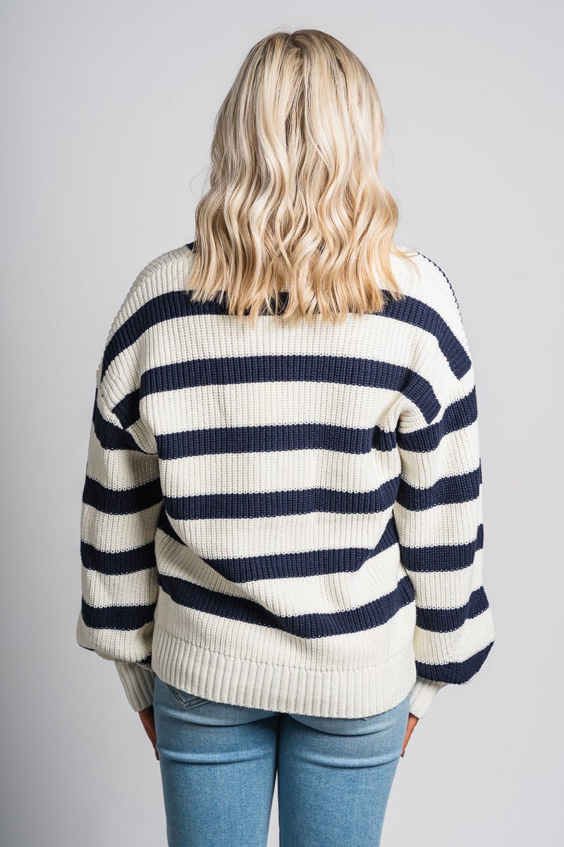 Striped button cardigan navy/white