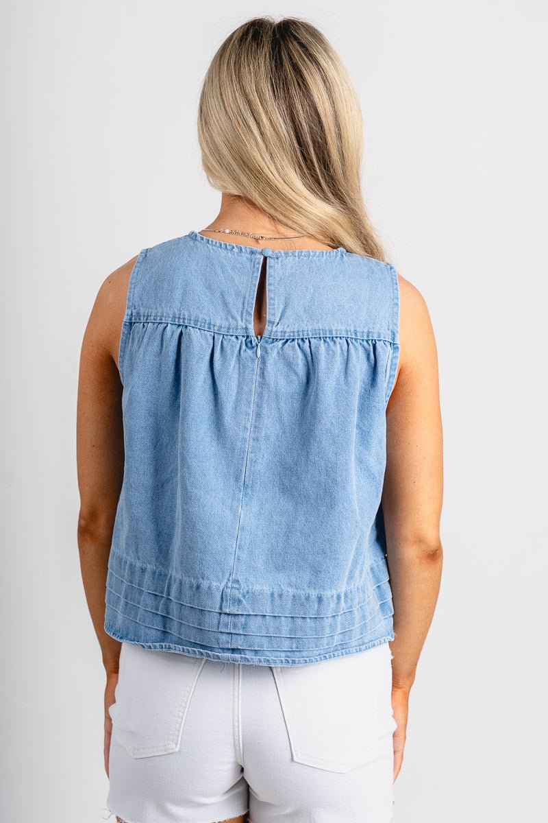 Denim babydoll top light denim