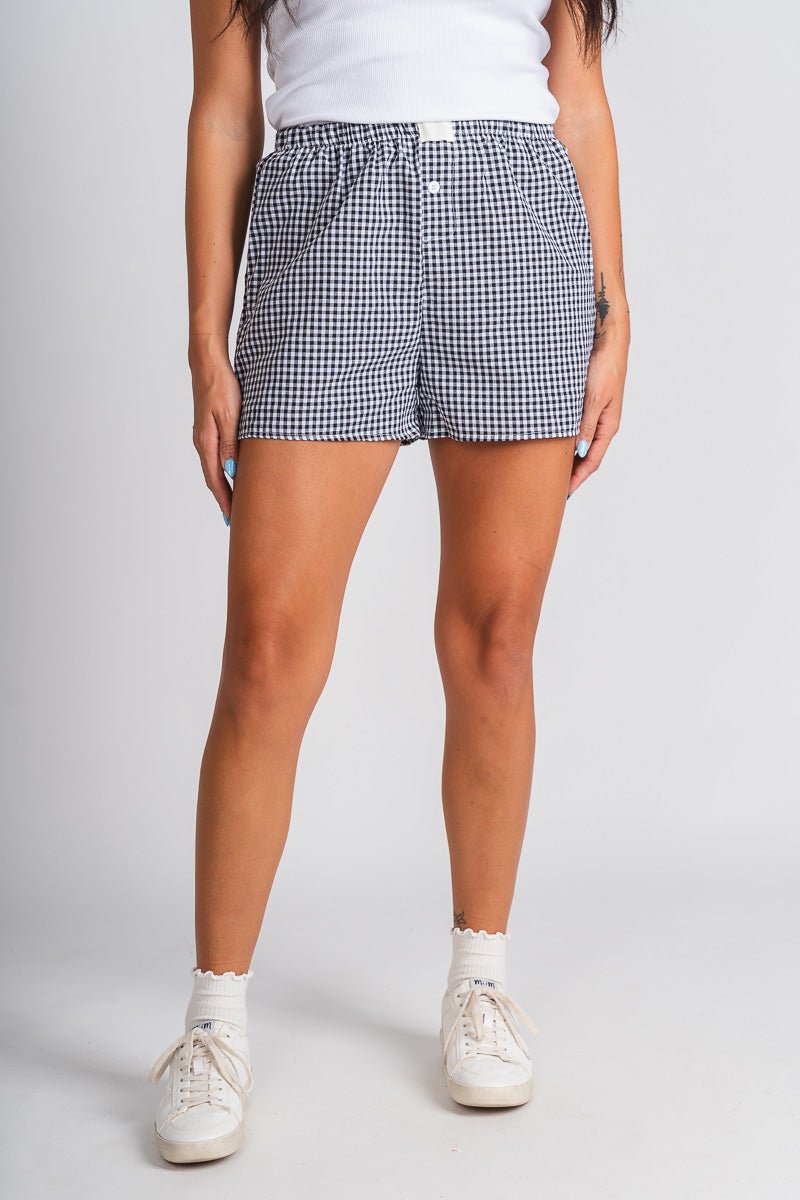 Gingham boxer shorts black - Affordable Shorts - Boutique Shorts at Lush Fashion Lounge Boutique in Oklahoma City