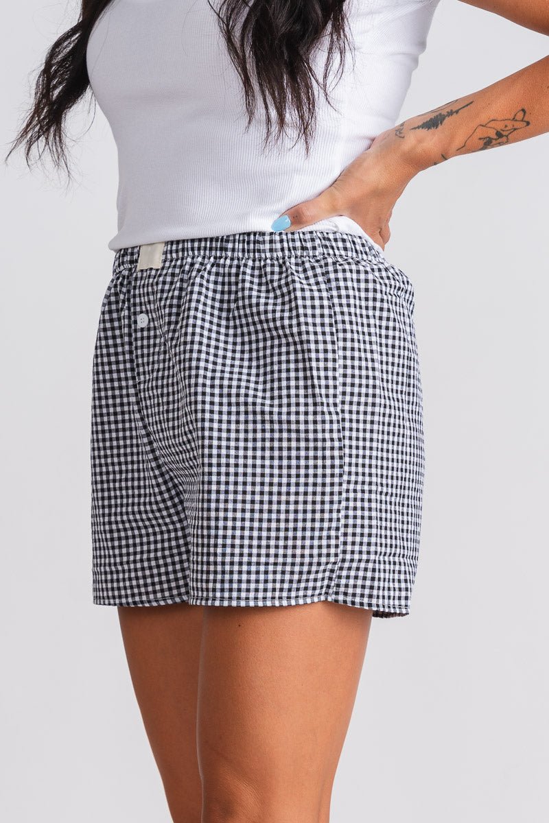 Gingham boxer shorts black - Cute Shorts - Trendy Shorts at Lush Fashion Lounge Boutique in Oklahoma City