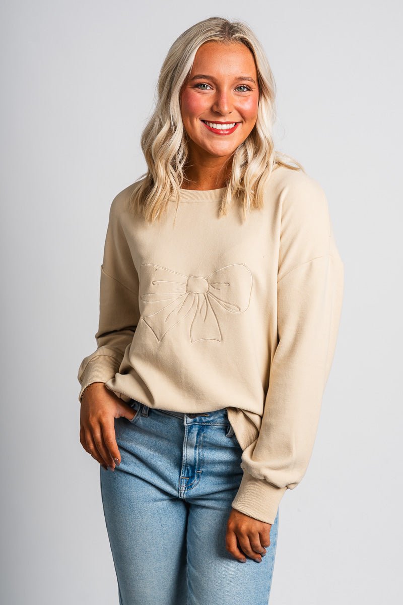 Oversized bow sweatshirt beige