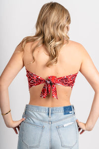 OU OU OKLA bandana top crimson top | Lush Fashion Lounge Trendy Oklahoma University Sooners Apparel & Cute Gameday T-Shirts