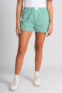 Gingham boxer shorts green - Affordable Shorts - Boutique Shorts at Lush Fashion Lounge Boutique in Oklahoma City