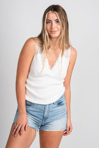 Scallop lace tank top white - Cute top - Trendy Tank Tops at Lush Fashion Lounge Boutique in Oklahoma City