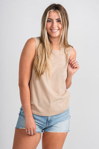 Aerie knit tank top taupe - Affordable Tank Top - Boutique Tank Tops at Lush Fashion Lounge Boutique in Oklahoma City