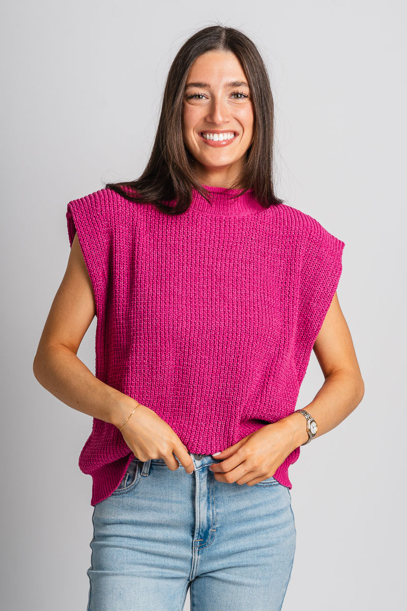 Sleeveless mock neck sweater pink – Boutique Sweaters | Fashionable Sweaters at Lush Fashion Lounge Boutique in Oklahoma City