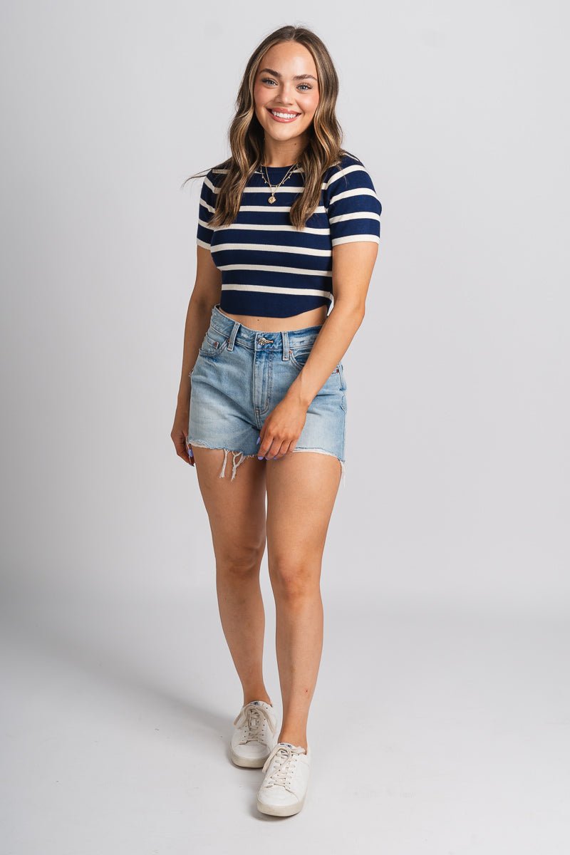 Striped crop top navy/cream - Fun top - Unique American Summer Ideas at Lush Fashion Lounge Boutique in Oklahoma