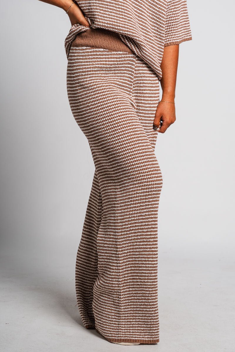 Striped wide leg pants mocha - Trendy pants - Cute Loungewear Collection at Lush Fashion Lounge Boutique in Oklahoma City