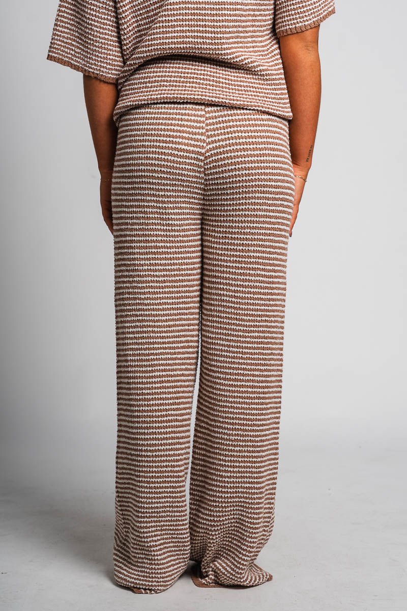 Striped wide leg pants mocha - Fun pants - Unique Lounge Looks at Lush Fashion Lounge Boutique in Oklahoma