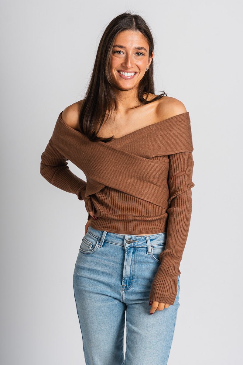 Off shoulder top brown