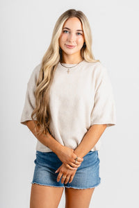 Short sleeve sweater cream – Boutique Sweaters | Fashionable Sweaters at Lush Fashion Lounge Boutique in Oklahoma City
