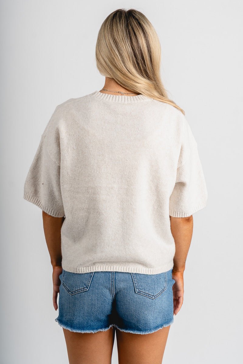 Short sleeve sweater cream